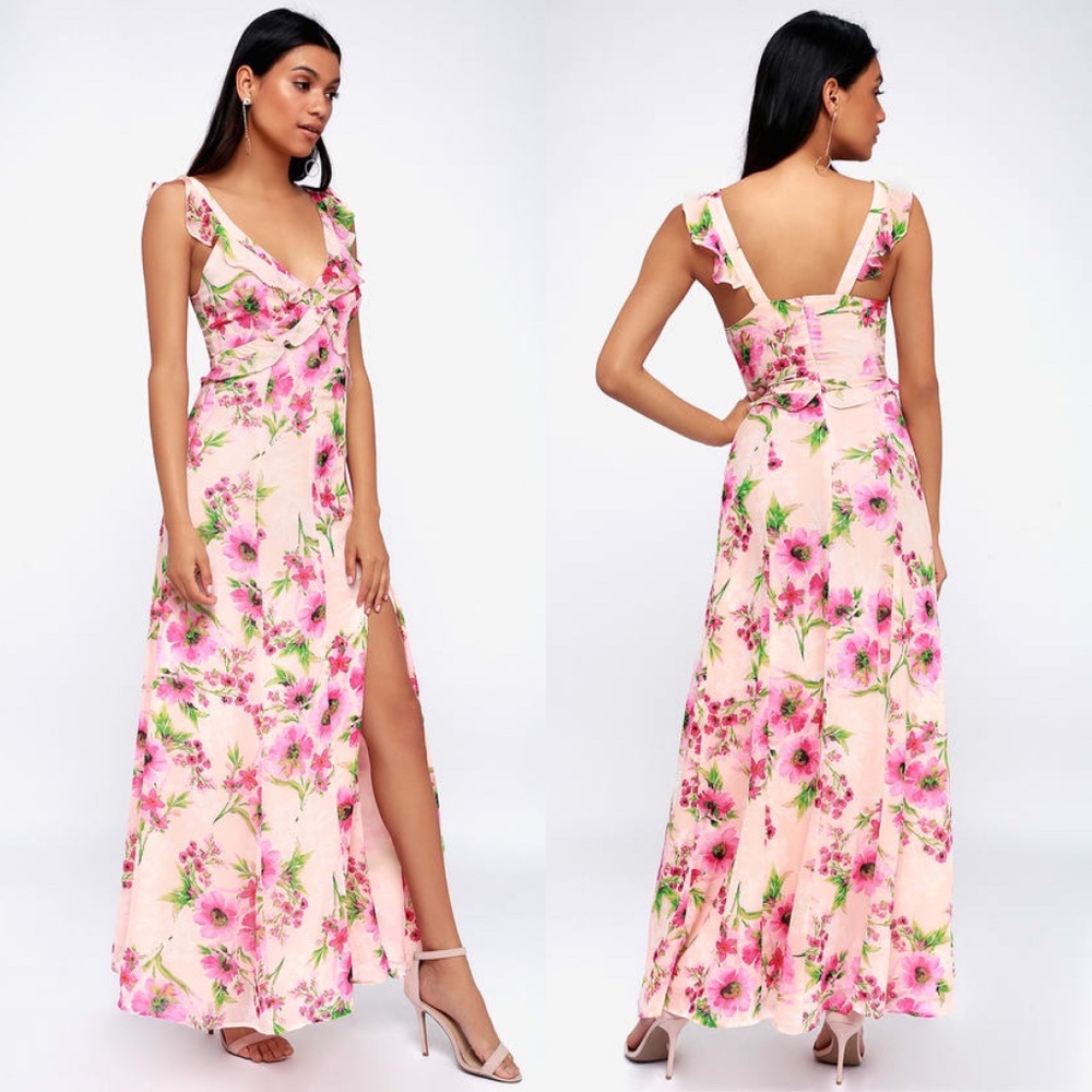 Lulu's Floral Pink Maxi Dress